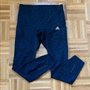 ADIDAS Navy Blue Animal Print Running / Training Tights Leggings M